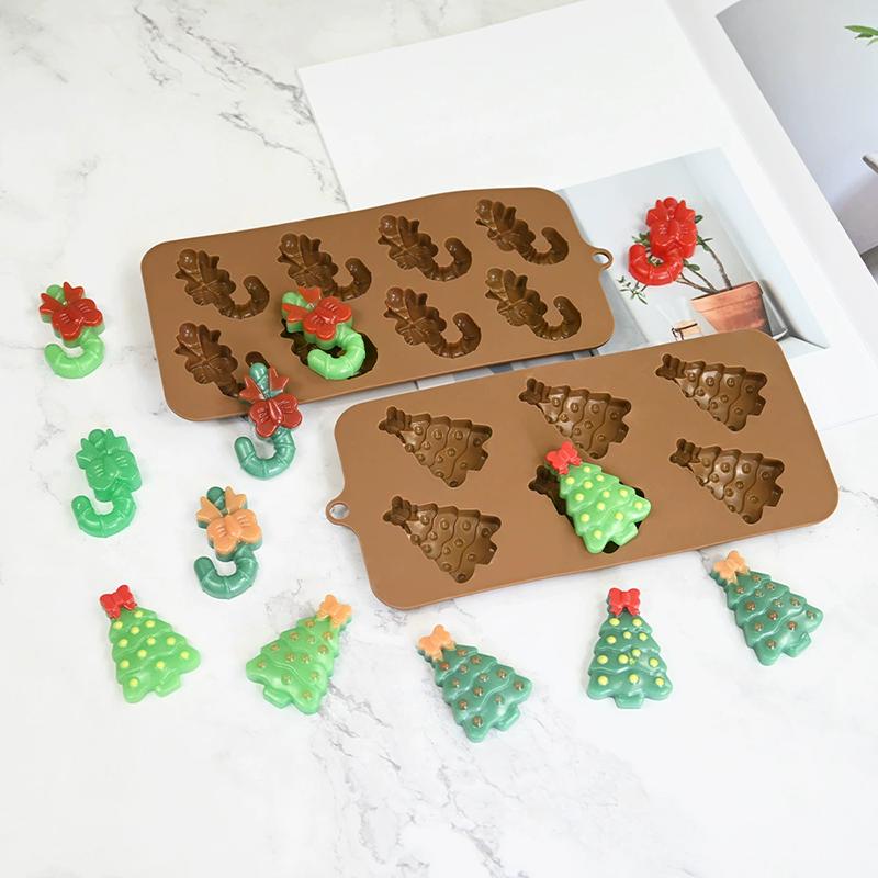 WTEMPO Multiple-Cavity DIY Silicone Christmas Molds Christmas Bow Staff & Christmas Tree Pattern Design Christmas Decorative Gifts Making Molds