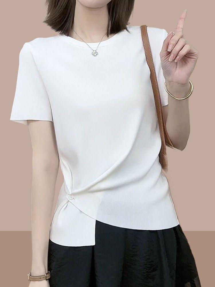 Top casual de vară pentru femei 2025, subțiere, cu mâneci scurte neregulate