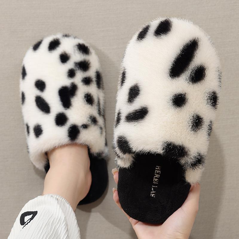 Home Cotton Slippers Winter Cute Creative Spotted Hair Slippers Indoor Household Winter Hair Slippers Winter