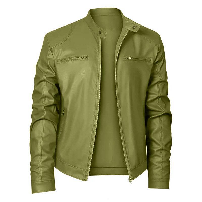 Southern winter warm button fashion domineering locomotive men's multi-pocket PU jacket stand-up neck zipper cardigan leather jacket