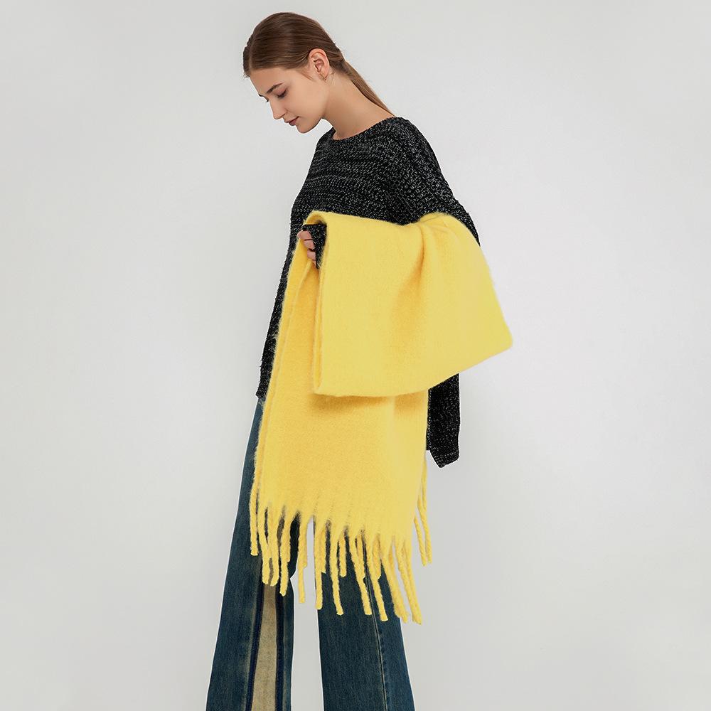 Fular moale cerat mohair pentru femei, nou la modă de iarnă, simplu, îngroșat, călduros, culoare uni, fular imitație cașmir