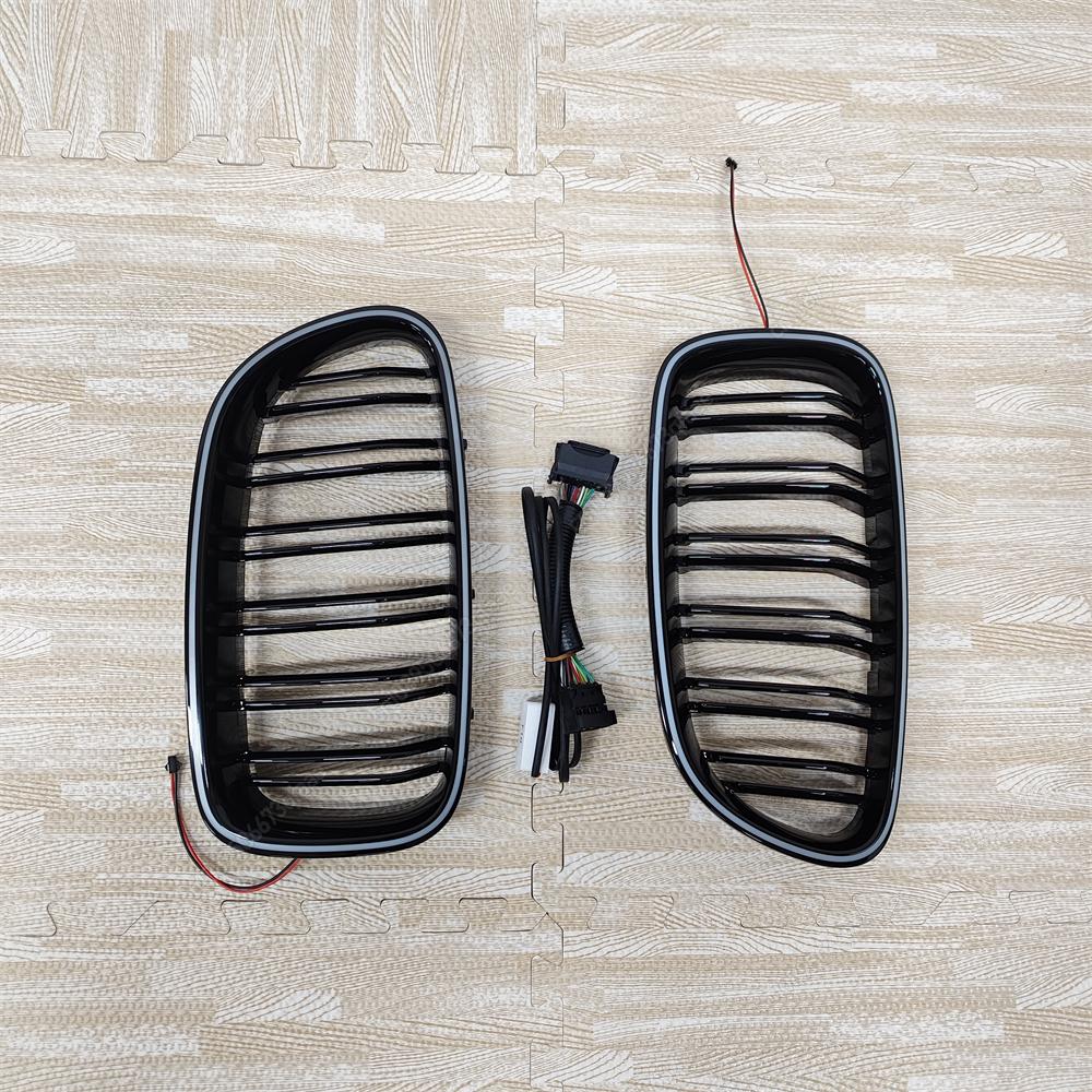 Car Double Line Front Luminous Grille Led Light Racing Grille For BMW 5 Series F10 F11 F18 2010-2017 ABS Black Body Kits Tuning