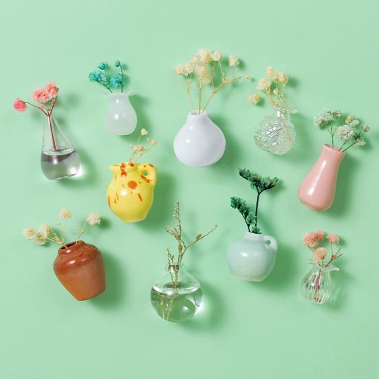 4/5/6/8/9/10/12/14Pcs/Set 3D Flower Vase Fridge Magnet Home Office Kitchen Locker Refrigerator Mini Ceramic Vase Magnetic Decoration Ornament