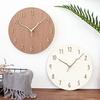 Wall clock wood stylish Nordic silent round frameless cute 12 inches (diameter 30cm) natural solid panel 3D three-dimensional numbers creative wooden