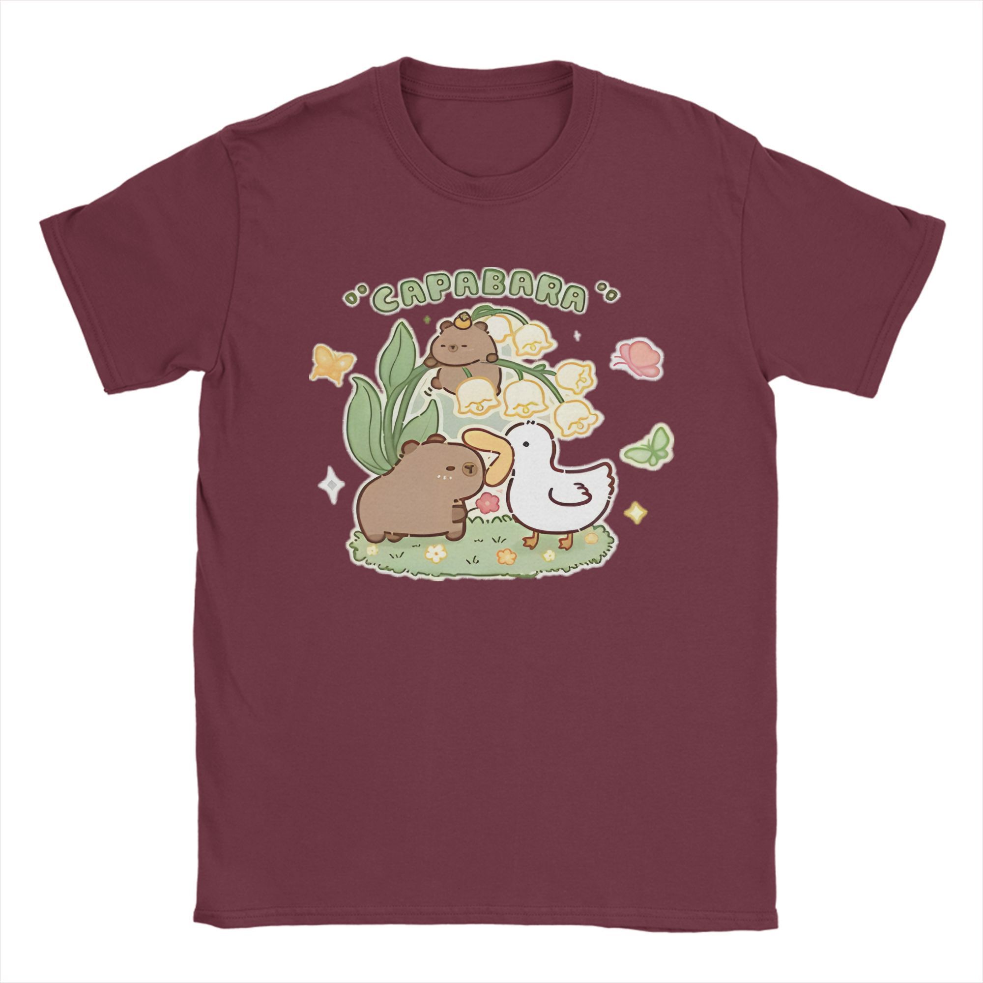 

Funny Capybara T-Shirt for Men Cute Animal Cool 100% Cotton Tees Crew Neck Short Sleeve T Shirt Plus Size Tops XXXXXL бордовый