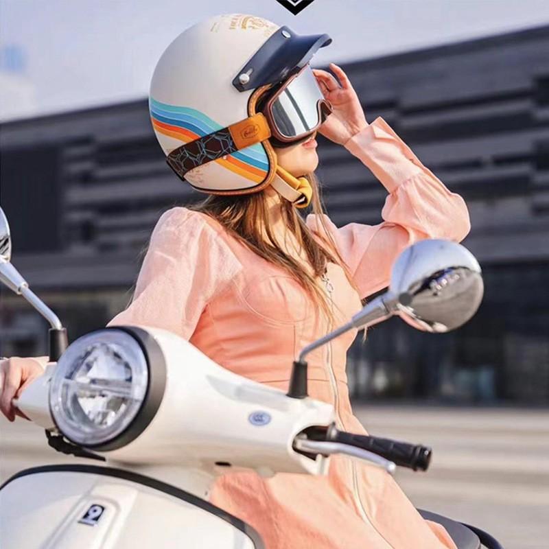 New National Standard A Category Retro Electric Motorcycle Helmet Men Women's Cruising Semi-helmet Locomotive 3/4 Built-in Goggles