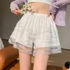 Pantalones Cortos de Seguridad Anti-Exposición para Mujer - Encaje Blanco, Corte Holgado, Capa Base Ligera de Verano