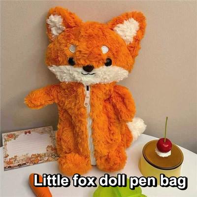 Cute Fox Doll Plush Pen Bag Cartoon Animal Pencil Case Large Capacity Stationery Organizer Students