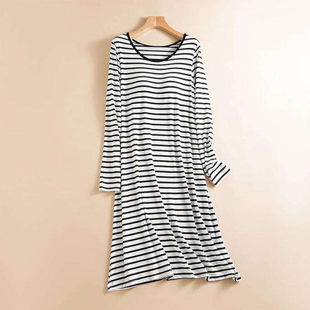 Ladies' Loose And Comfortable Striped Printed Pajamas Home Wear Dresses