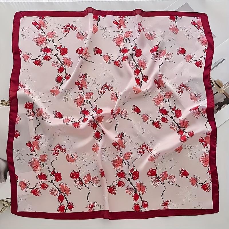 27.6inch Elegant Floral Print Square Scarf Soft Satin Neck Scarf Fashion Accessory Professional Versatile Small Scarf