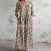 New European and American Retro Pastoral V-neck Medium-sleeved Dress