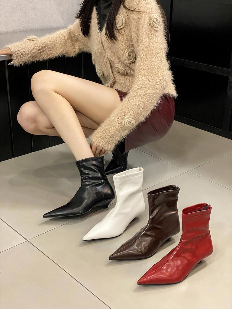 Moda Moda Stivaletti alla Caviglia da Donna Calzino Botas Zeppa Tacco Medio Nero Bianco Rosso Stivali Elasticizzati Cerniera Posteriore Inverno Autunno Stivaletti 35-39