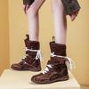 Zapatos de Cuero para Otoño Primavera Mujer Botas Altas Antideslizantes Estilo Retro Suaves Cómodos Zapatos para Aumentar Altura Mujer 5cm