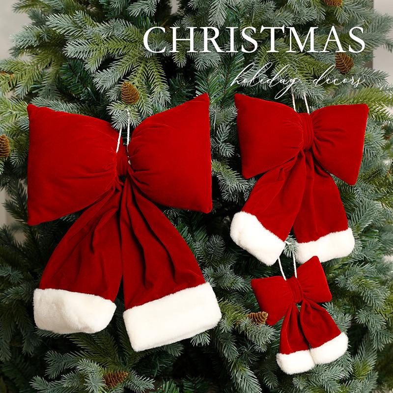 Large Red Velvet Christmas Bow Ornament for Tree or Window Display