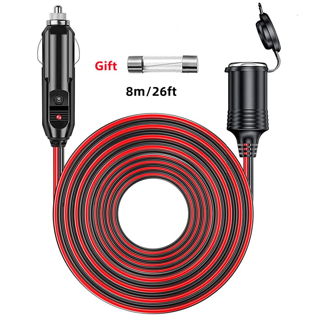 12V 24V Car Cigarette Lighter Extension Cable 1.5/4/8M Socket Plug 15A/20A Car Shunt Charger Power Extension Cable