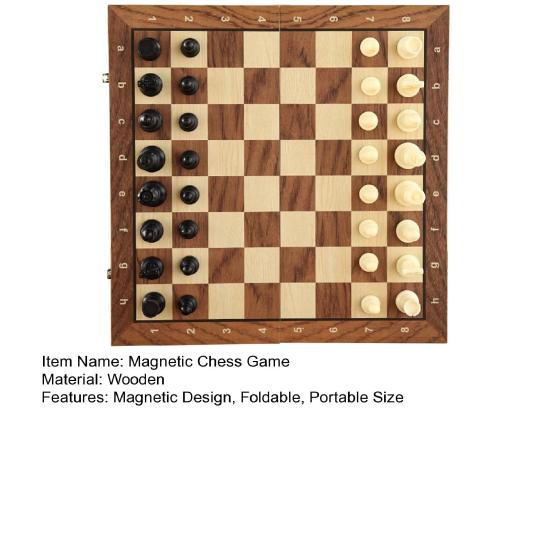 2-In-1 Magnetic Chess Game Wooden Foldable Chess Board Pieces Storage Box Portable Kids Adults Classic Strategy Chess Game