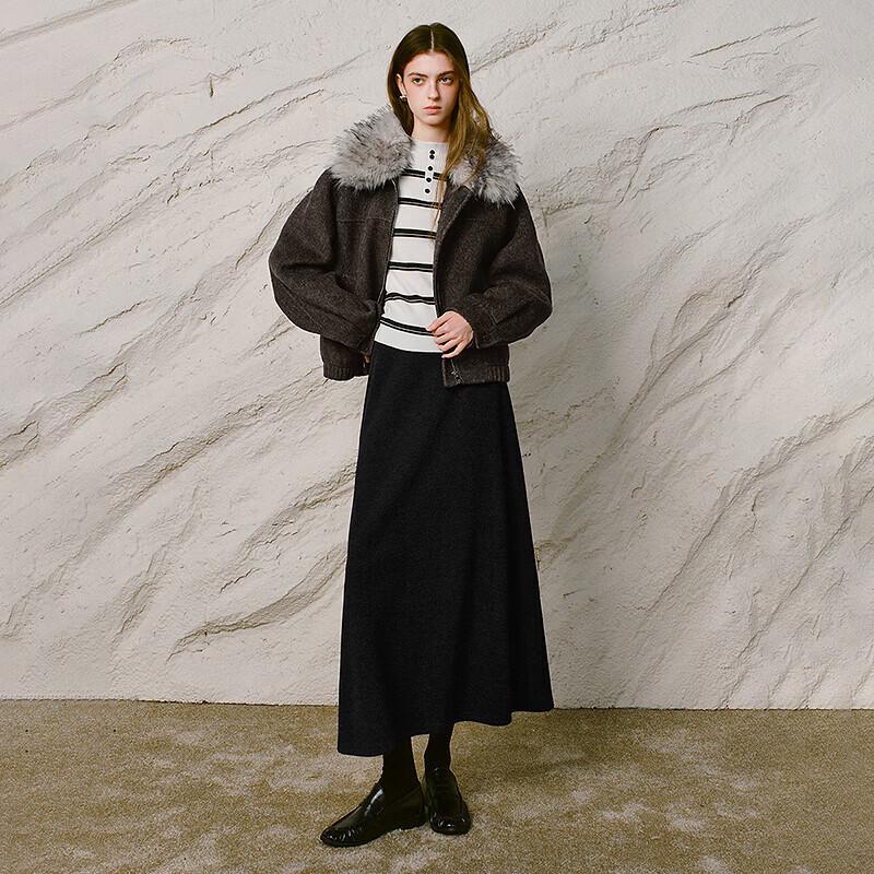 Liberté Collection Fluffy Fur-Collar Wool Blend Coat