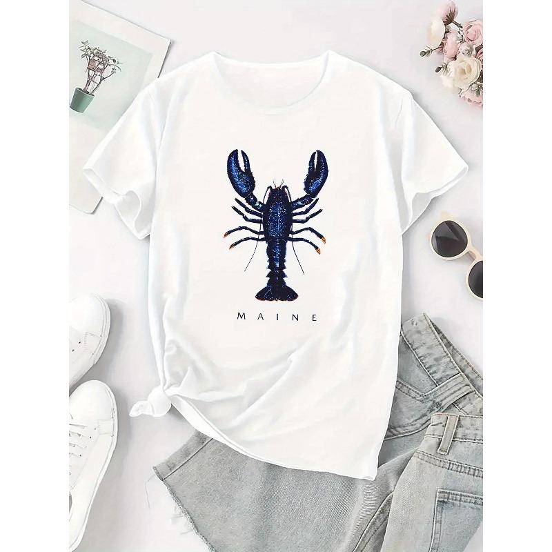 Creative Lobster Pattern Printed Women'S Trendy Short-Sleeve Shirt, Easy Casual Sports T-Shirt, Comfortable Summer Top for Holidays