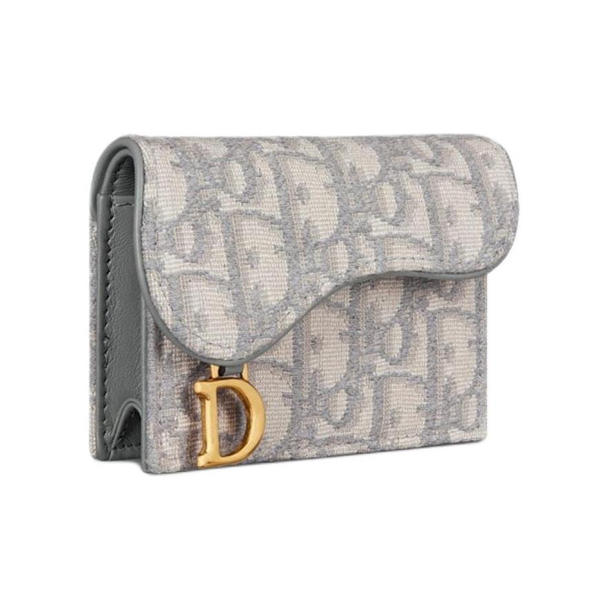 Dior Saddle Series Bloom Clamshell Embroidery Floral Print Oblique Fabric Card Holder Card Bag Coin Purse Regular Women's Grey
