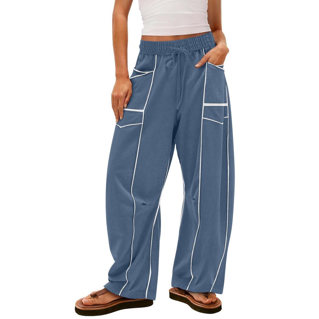 Women's Wide Leg Pants With High Waisted Straight Leg And Spliced Pocket Casual Pants