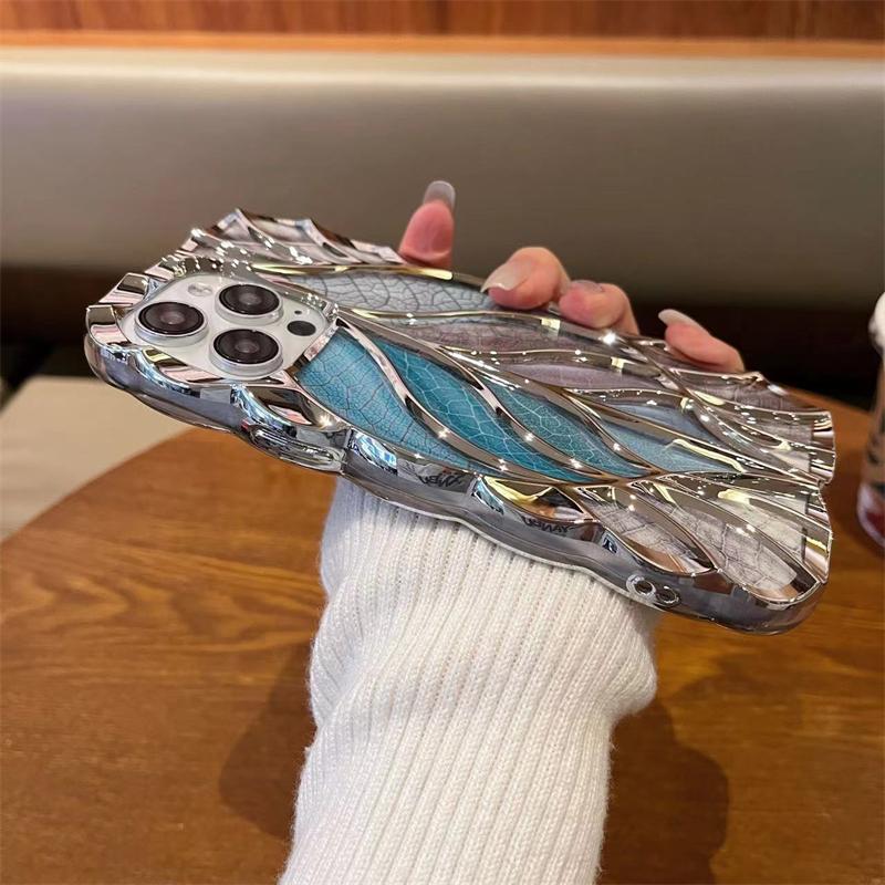 For iPhone 15 Pro Max Luxury Colour Tree Leaf Plating Frame Phone Case For iPhone 11 12 13 14 15 16 Plus Soft Protective Cover
