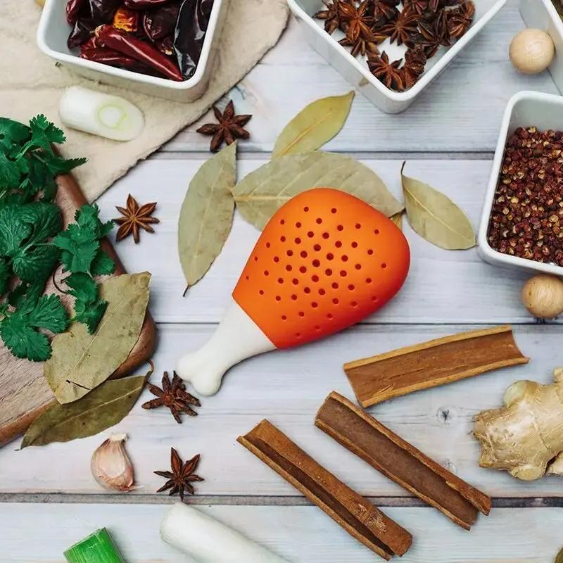 1ks Kreativní Filtrační Sáček na Koření ve Tvaru Kuřecího Stehna Hrnec na Dušení Silikonový Sáček na Koření Filtrační Sáček na Kořeněnou Polévku