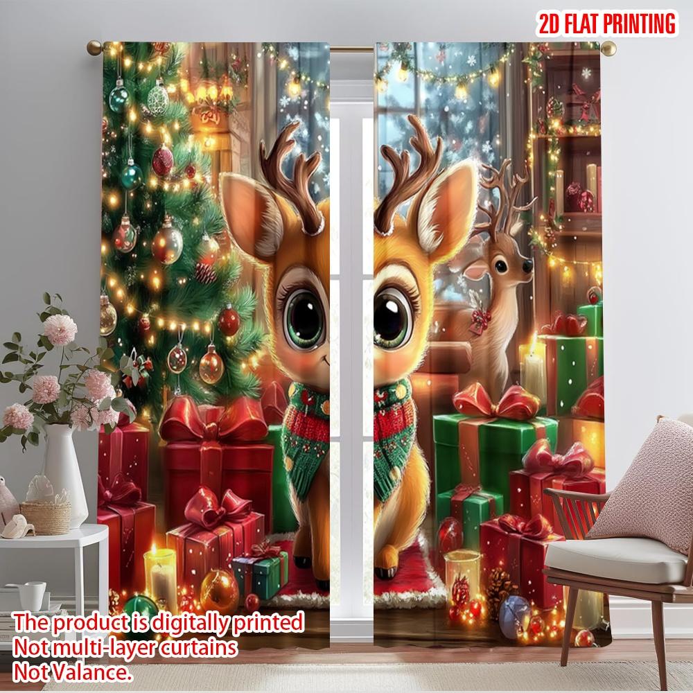 

2pcs,2D plane printing Popular Curtain Panels Reindeer gift Versatile 100% Polyester (without rod) Decorations For Home for 52.50×116.00 CM 2pcs