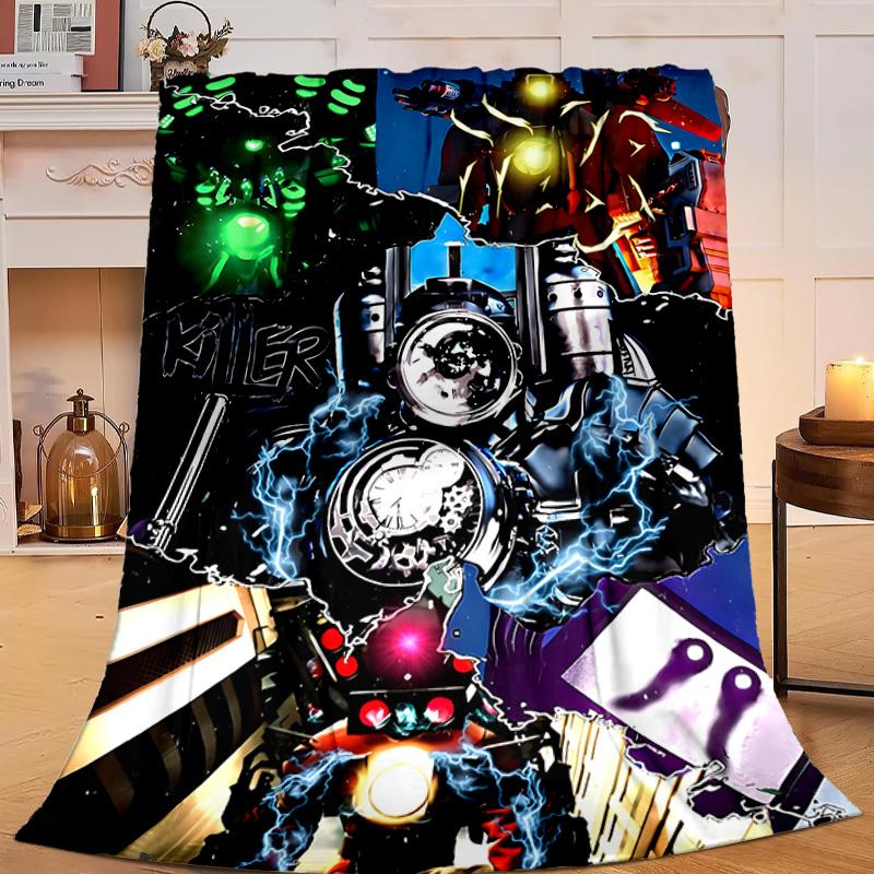 1PC Robot Invasion Alert Flannel Blanket Gift, Suitable for Both Men And Women, Soft Ideal for Beds And Sofa, Birthday Or Christmas Gift