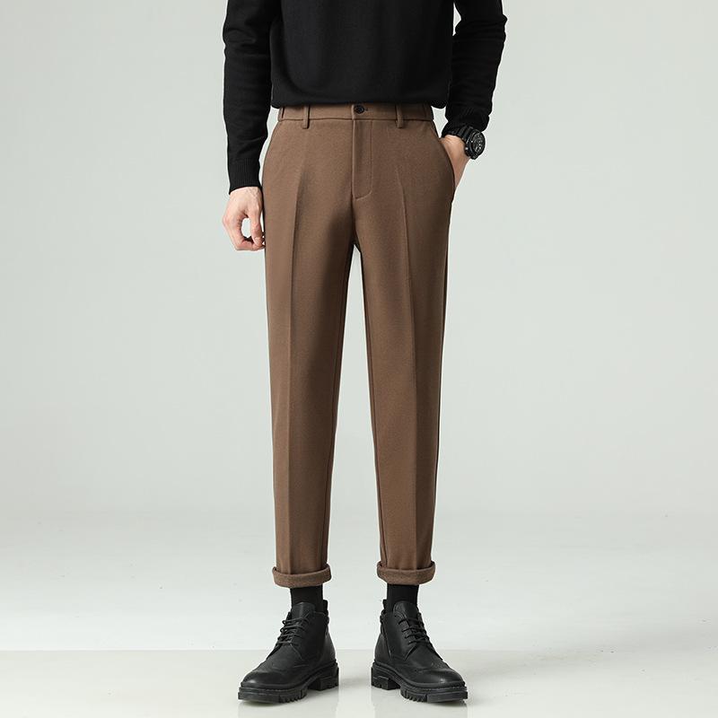 

Осень и зима новые бархатные утепленные мужские драпированные черные брюки узкие брюки мужские облегающие прямые повседневные брюки 38