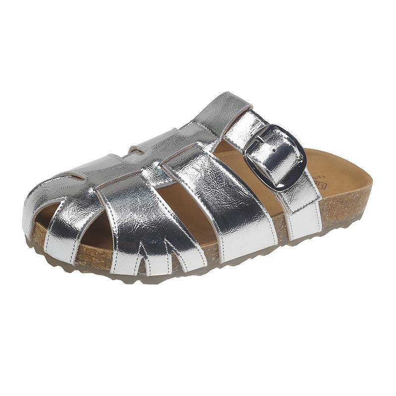 Baotou half slippers women's 2025 summer new woven hollow Roman cool slippers thick bottom one pedal Birkenstock