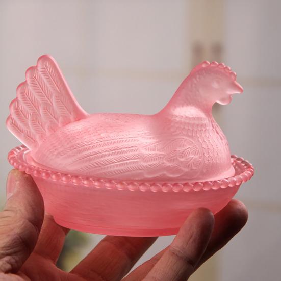 Yousheng Chicken Shaped Candy Dish Hen On Nest Glass Candy Bowl with Lid Farmhouse Egg Tray Dessert Plate Snack Bowl for Party Treats Home Tabletop