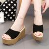 Aphixta Platform Wedges Shoes Women Slippers Women Luxury Open Peep Toes Summer Shoes Black Slippers Women Slides Wedge Sandals