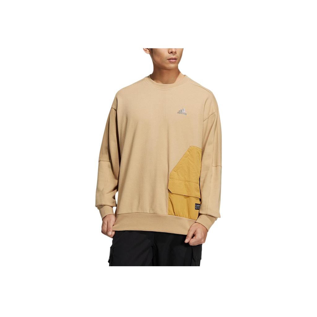 Adidas Logo Print Patchwork Crewneck Sweatshirt Men Tops Khaki HP1382