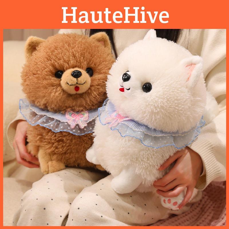 Scarf Lace Cute Pomeranian Plush Doll Children Companion Toy For Decor Room