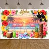 Strandparty-Hintergrund Tukanvogel Hawaiianisches Luau-Banner Flamingo-Feierbanner Strandsonnenuntergang Küstenveranstaltungsbanner