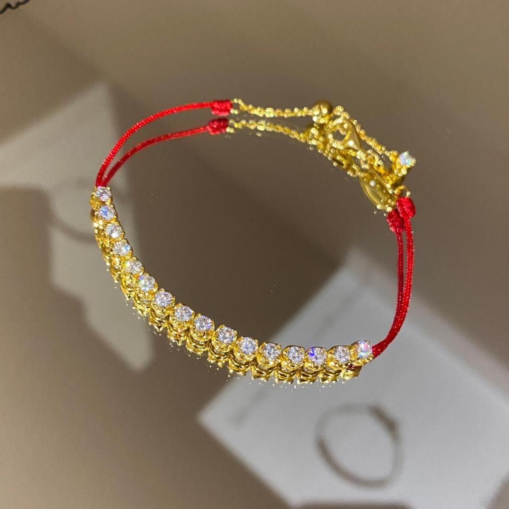 Bubble Diamond S925 Silver Red String Bracelet with 5A High Carbon Diamonds - Year of the Horse Jewelry for Women