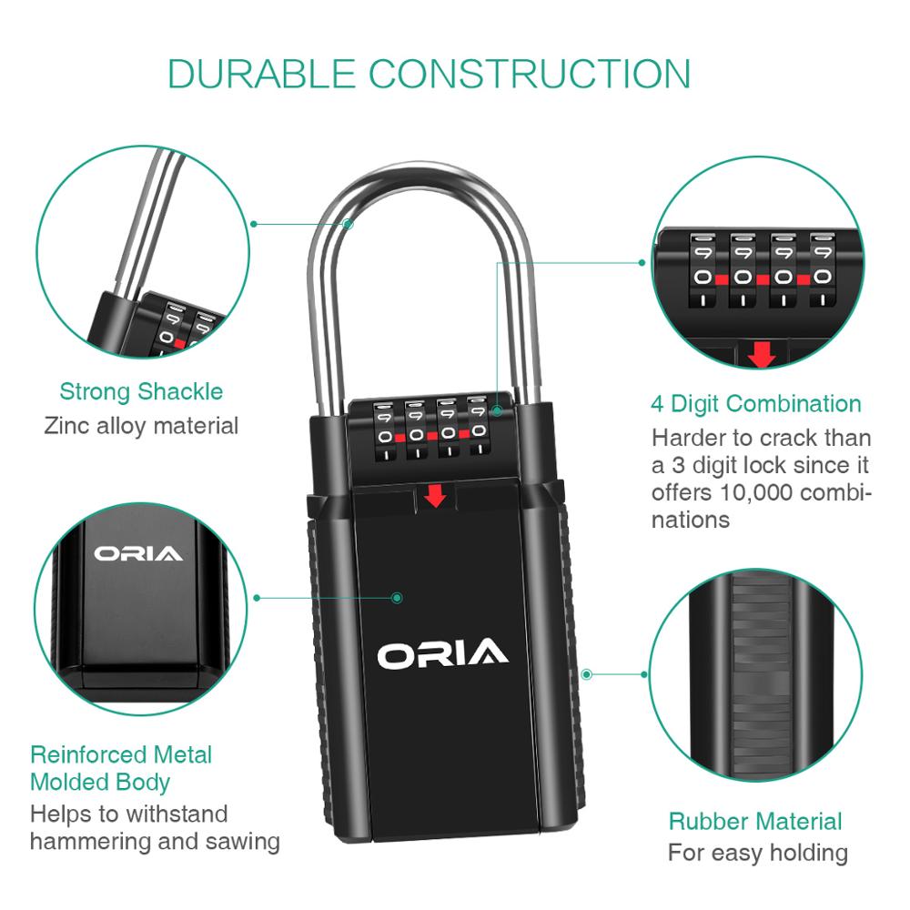 ORIA Key Storage Lock Box 4 Digit Combination Lock Waterproof Safty Box Wall Mounted Indoor Outdoor Security Padlock
