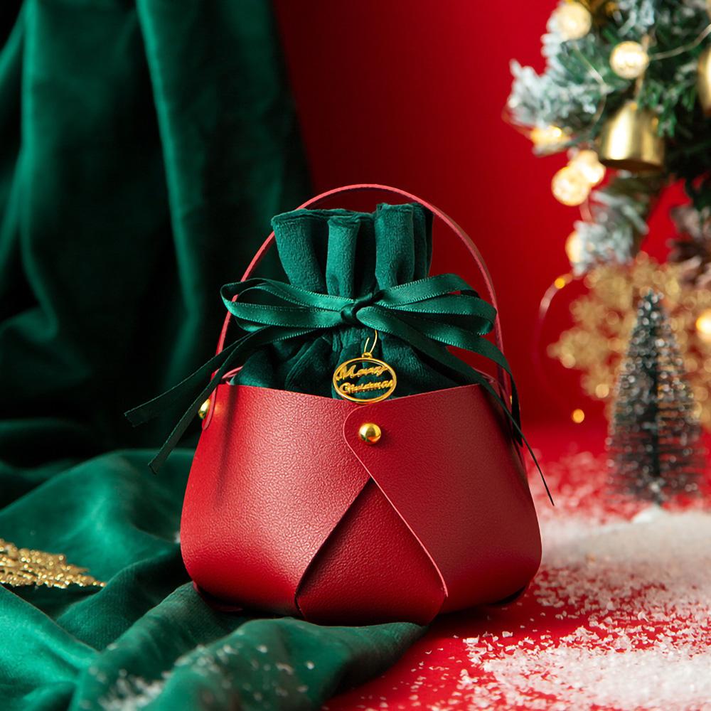 

1pc DIY Christmas Apple Bag Leather Hand Bucket Christmas Eve Flannel Gift Bag Ping Guo Candy Bag Velvet Bag 8x11cm