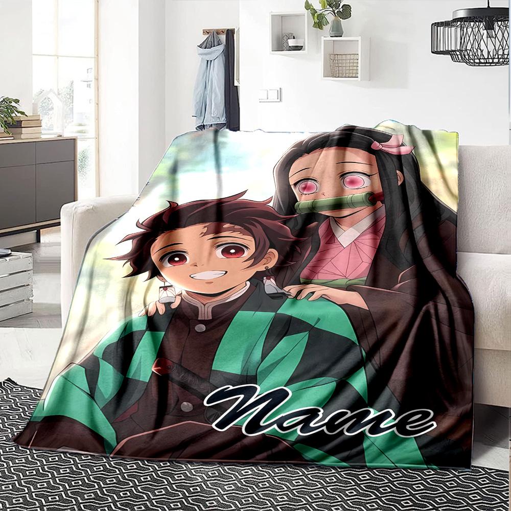 Customizable Demon Slayer6 Throw Blanket – Personalized Name, All-Season Cozy Snug Blanket, Machine Washable, Personalized Blanket