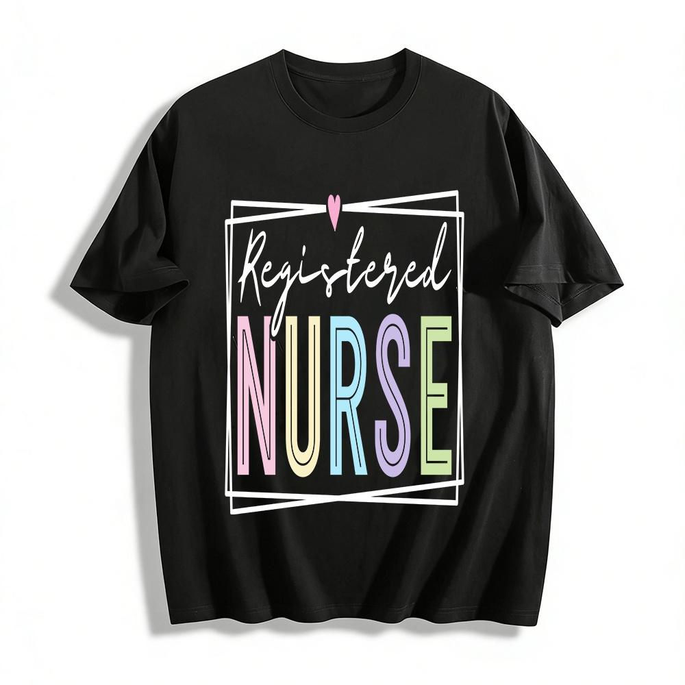 

Macaron Color Heart NURSE Print Casual Top For Medical Staff Pure cotton T-shirt XXS