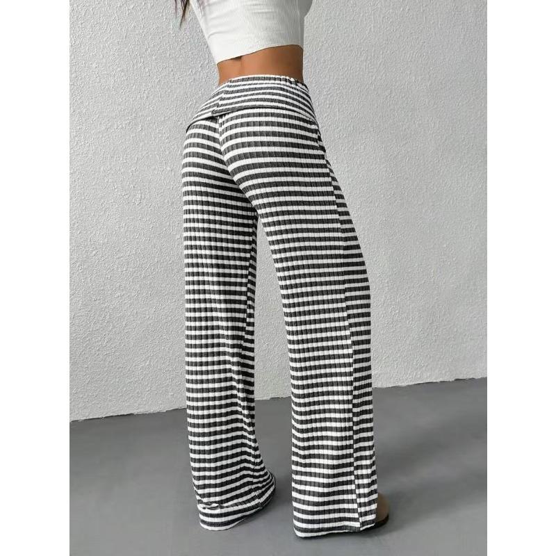 VEZFAA Damenmode Lässige Hosen mit Karomuster und hoher Taille