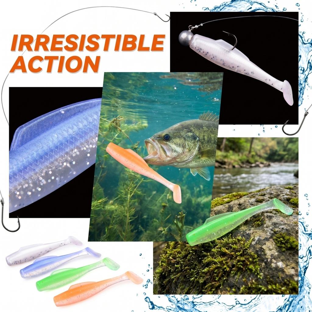 8cm T-Tail Soft with Hook, Holder Soft Worm, for Drop Shot & Fishing, Mandarin Fish & Bass