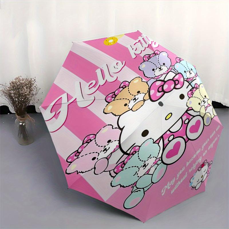 Hello Kitty,Teddy Bears Automatic Folding Umbrella-Simple 8-Rib Design, Bright Cartoon Pattern, Durable Iron Frame, Suitable For Travel, Out