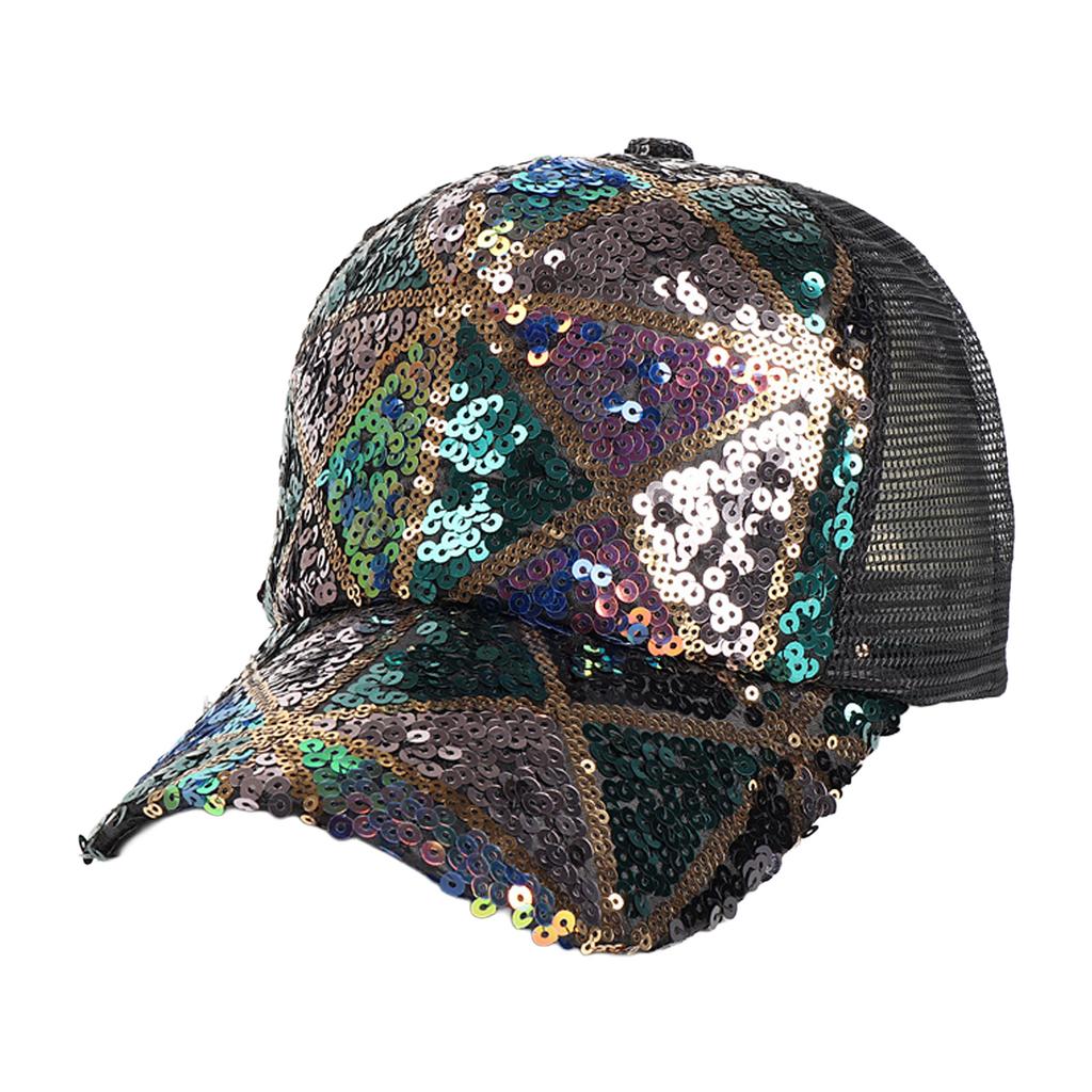 Modische Netz-Kappe mit Pailletten für Damen Herren Outdoor Atmungsaktiv Sonnenschutz Hut Baumwoll-Polyester-Mischung
