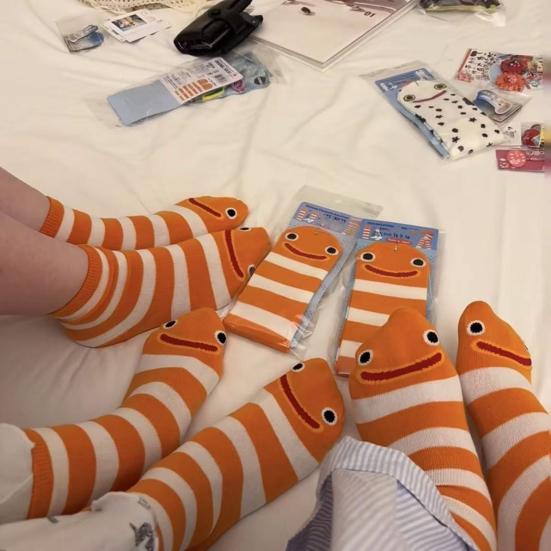 1 Pair Garden Eel Striped Mid-calf Socks Moisture Wicking Breathable Cotton Casual Socks Men Women Stretch Sports Crew Socks