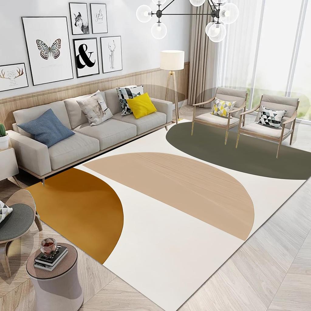 Boho Mid Century Style Area Rug Modern Plant Leaves Carpet Non Slip Abstract Art Floor Mat for Living Room Bathroom Office Decor
