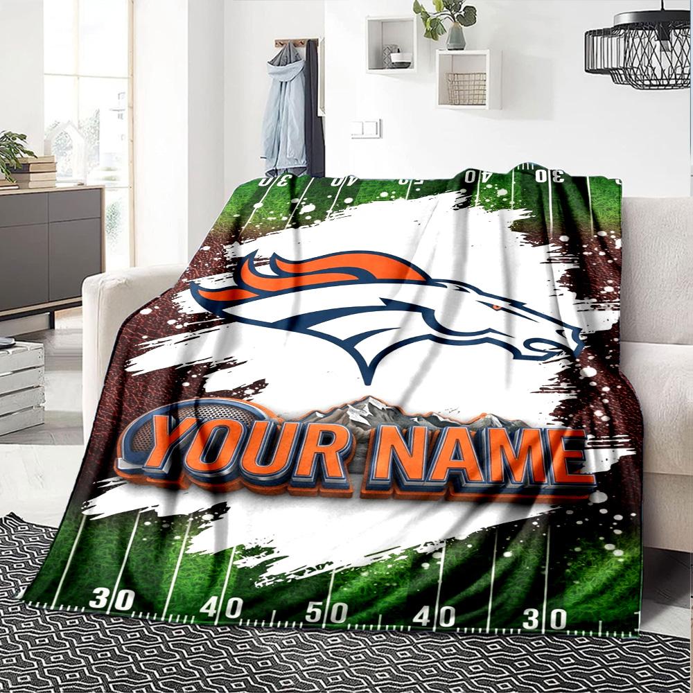Name Custom Denver Broncos Print Flannel Blanket High Quality Warm Comfortable Cover for All Seasons Perfect for Gifts Home Decor