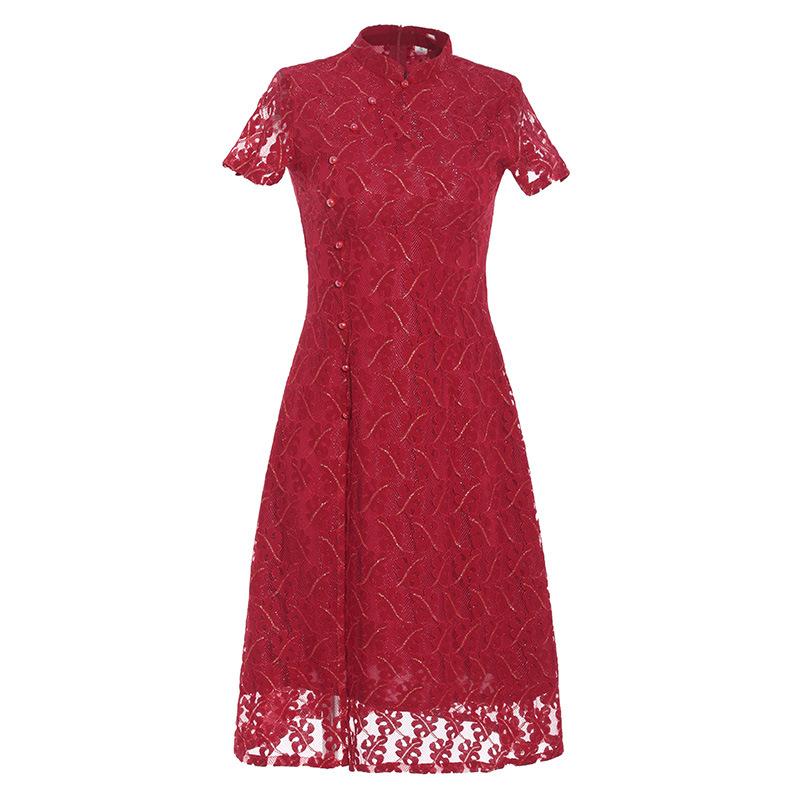 Krajka Středně dlouhá Denní Cheongsam Upravený Nízký výstřih Slim Fit Velká čínská velikost Šaty Ao Dai