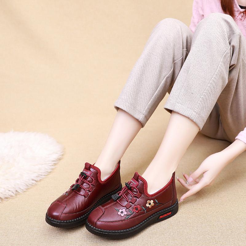 Shoe Flat Fur Leather Moccasins Women Sport Sneaker Elderly Soft Warm Comfortable Elderly Loafers