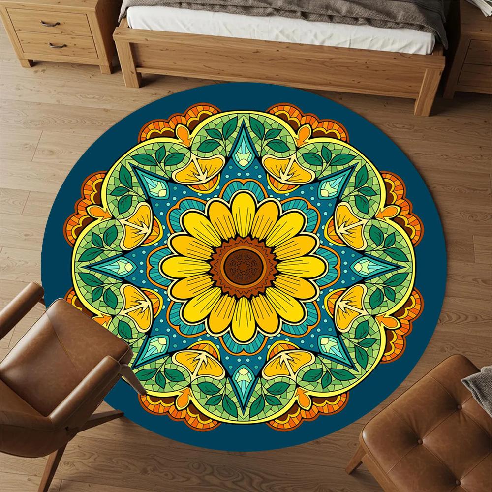 1pc mandala flower Round Chair mat Area Rug - Non-Slip, Floor Mat for Office, Bedroom, and Indoor Decor  -100905